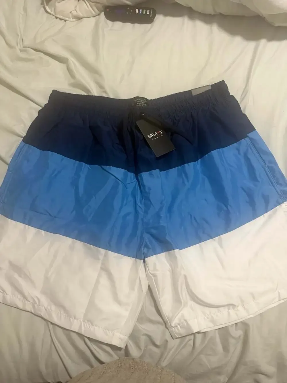 Galaxy by Harvic Men's Colorblock Swim Trunks Size 2XL Navy Blue White